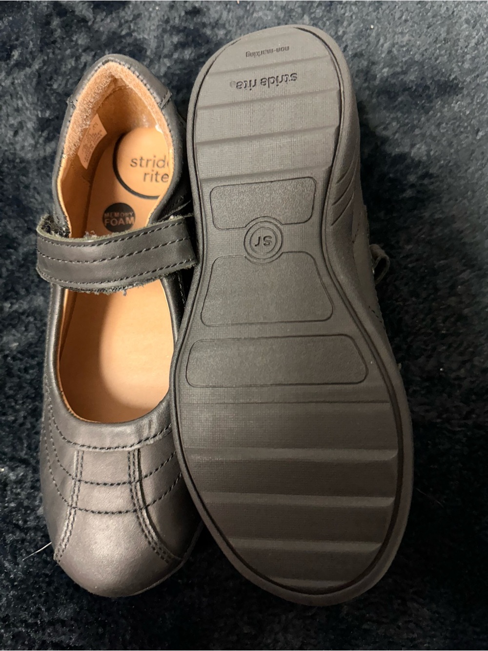 NWOT 13.5 Stride Rite Girls' Black Mary Jane Shoes with Hook-and-Loop Strap